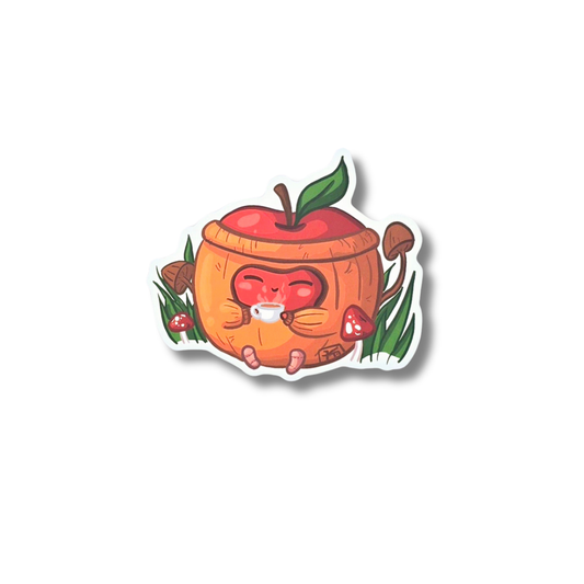 Apple in a tea cozy matte sticker